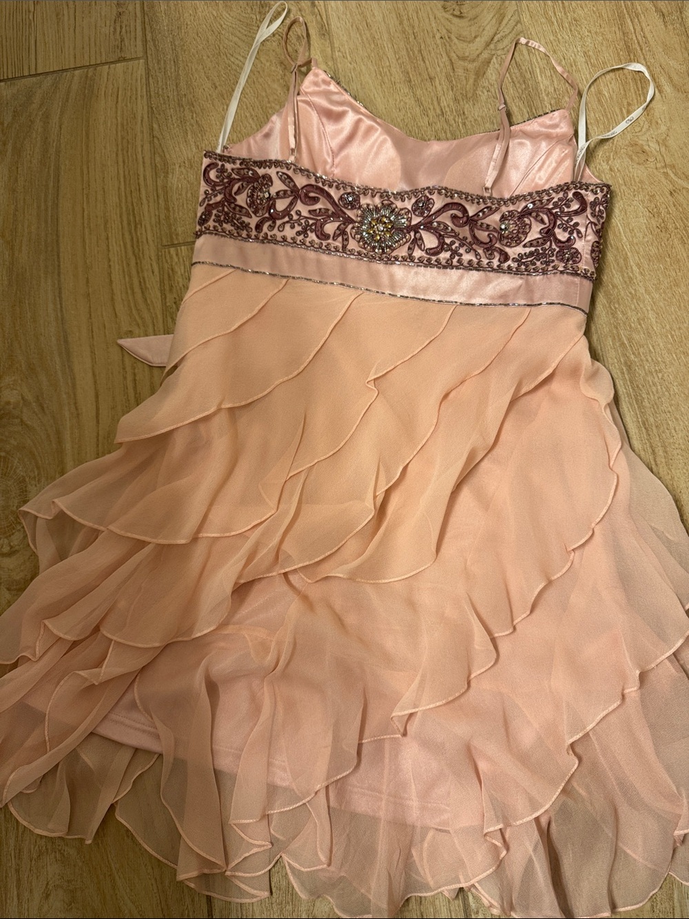 Sue Wong Peach and Mauve Beaded Tiered Chiffon Cocktail Dress - Picture 10 of 11